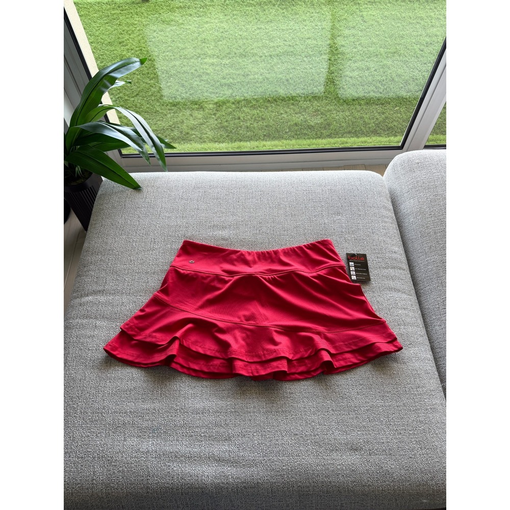 Bolle Womens Red Ruffle Tennis Skort High Performance Athletic Skirt L NEW